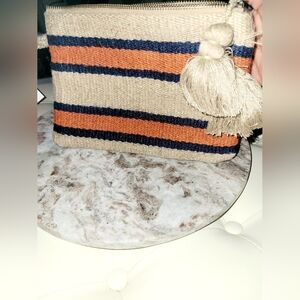 J Jill Striped Tassel Jute and Cotton Bag